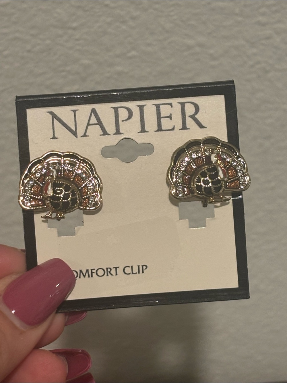 Napier Turkey-Shaped Clip Earrings - Picture 5 of 5